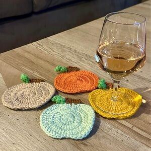 Crochet Pumpkin Coasters Set
